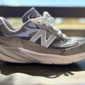 New Balance Gray and White Mesh Suede Sneaker
